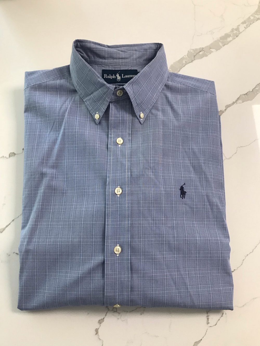 Ralph Lauren Light Blue Plaid Button-Down 100% Cotton Dress Shirt 16.5” Collar